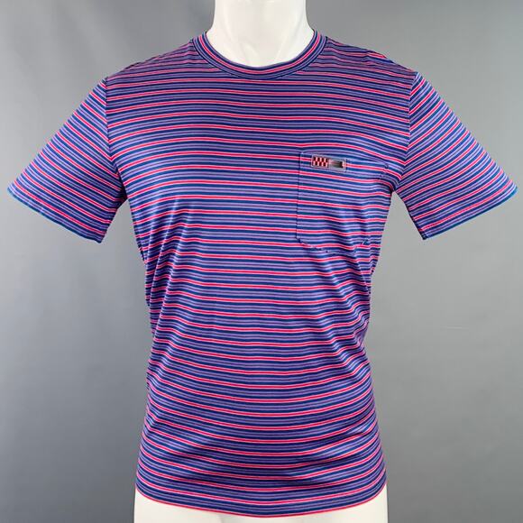 LANVIN Size M Red Blue Purple Stripe Cotton Crew Neck T-shirt - Picture 1 of 7